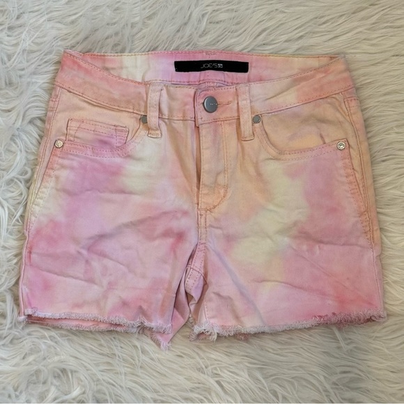 Joe's Jeans Harlow Denim Shorts Girl's 14‎ Rainbow Tie Dye Frayed Hem Buttoned - Picture 1 of 9